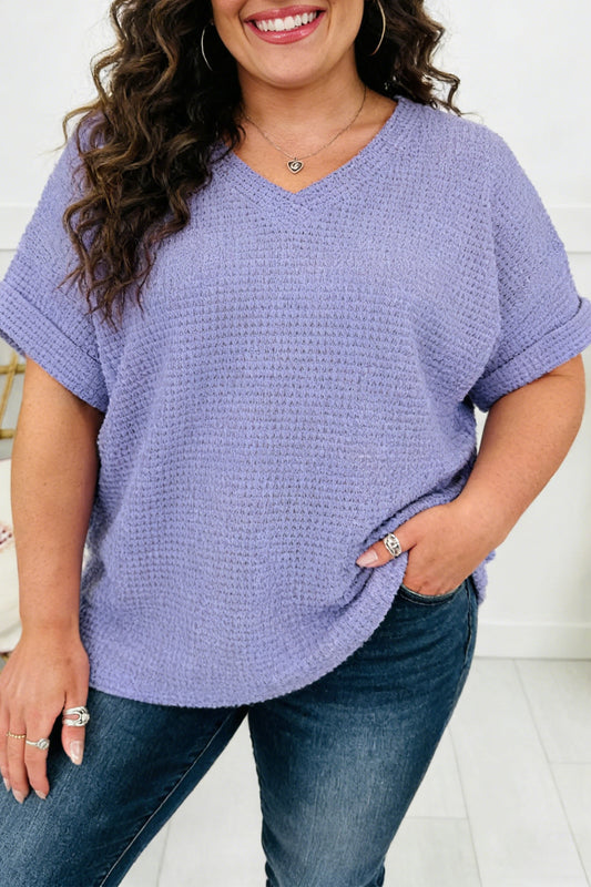 Wisteria V Neck Short Sleeve Plus Size Waffle Knit Top