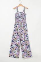 Floral Print Smocked High Waist Square Neck Jumpsuit