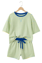 Rose Stripe Drop Shoulder Boxy Casual Terry Short Set