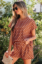 Brown Polka Dot Print Short Set