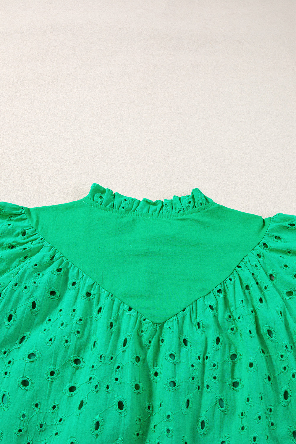 White Flower Embroidered Hollow-out Puff Sleeve Blouse