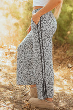 Gray Leopard High Waist Side Bow Straight Leg