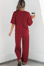 Racing Red Drop Shoulder Boxy Tee and Barrel Pants Set