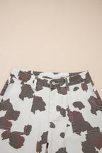 Brown Cow Spots Printed Multi Pocketed Jeans