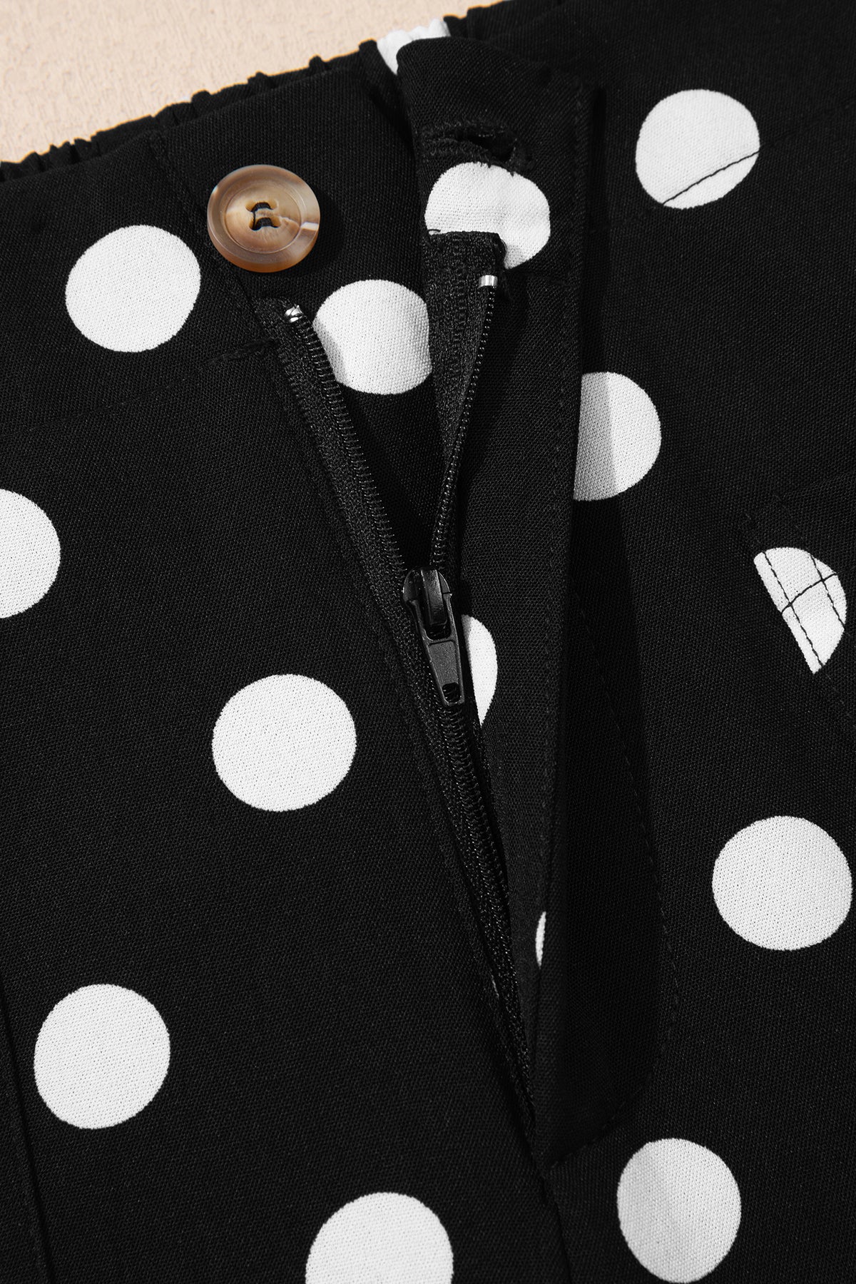 Black polka dot print patched pocket mid-rise straight-leg pants from Dear-Lover, featuring a stylish pattern and casual fit.