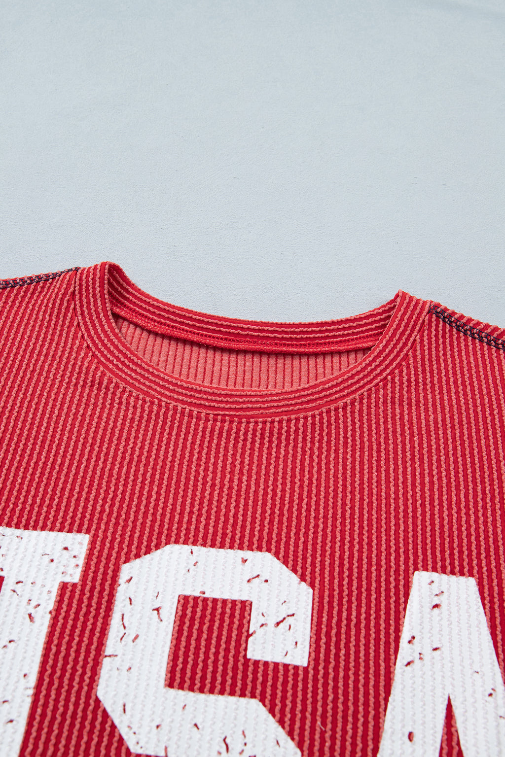 Fiery Red USA Graphic Half Sleeve Loose Ribbed Top
