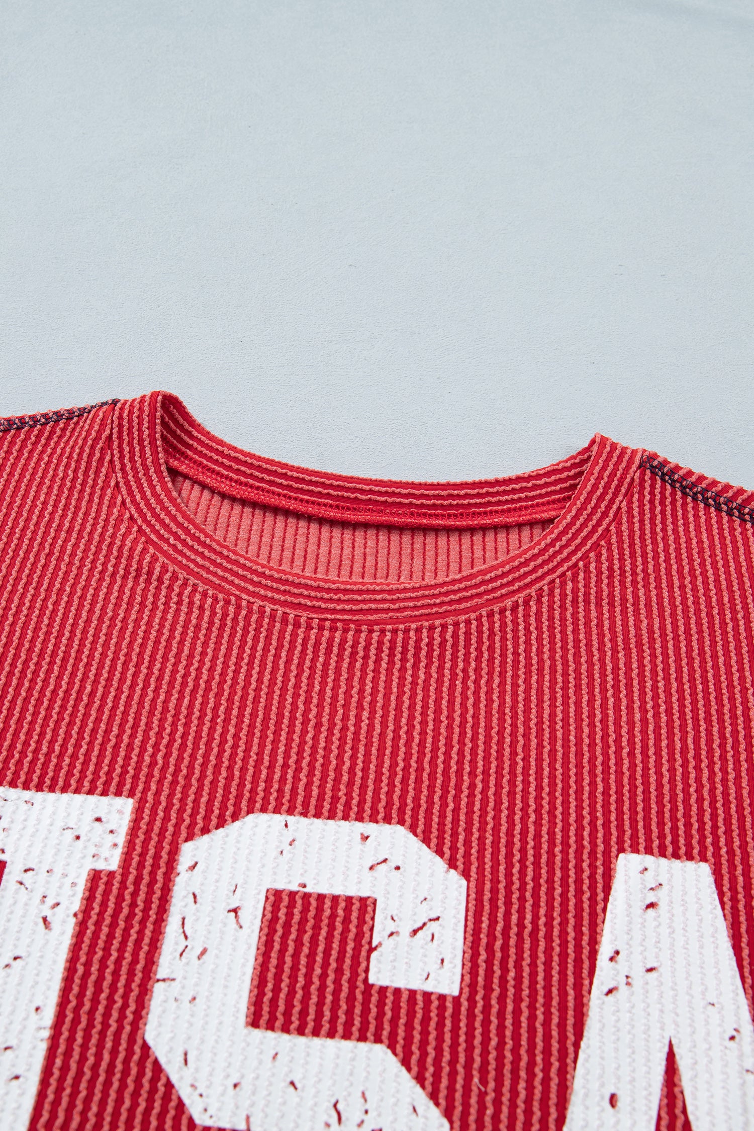 Fiery Red USA Graphic Half Sleeve Loose Ribbed Top