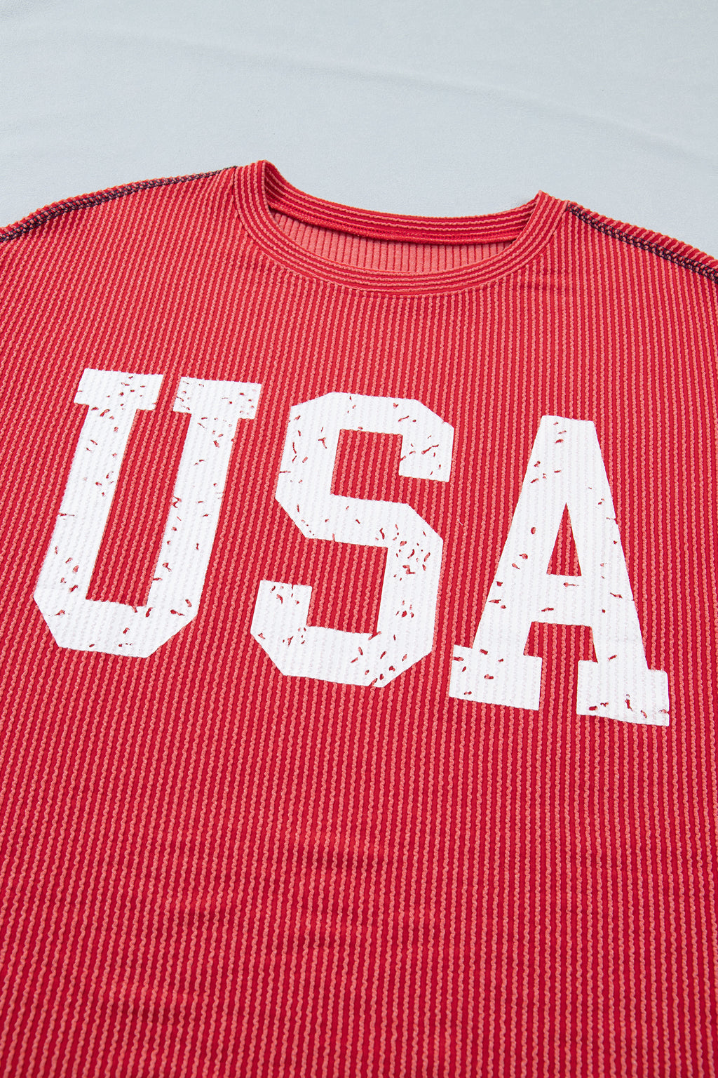 Fiery Red USA Graphic Half Sleeve Loose Ribbed Top