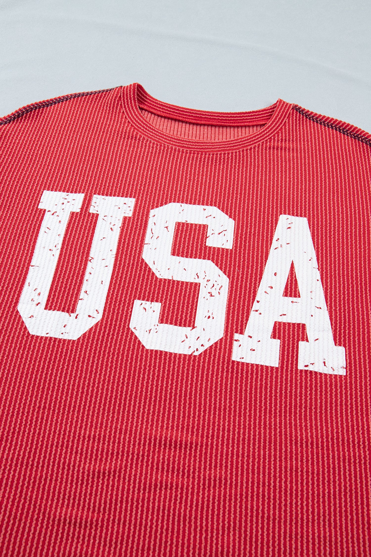 Fiery Red USA Graphic Half Sleeve Loose Ribbed Top