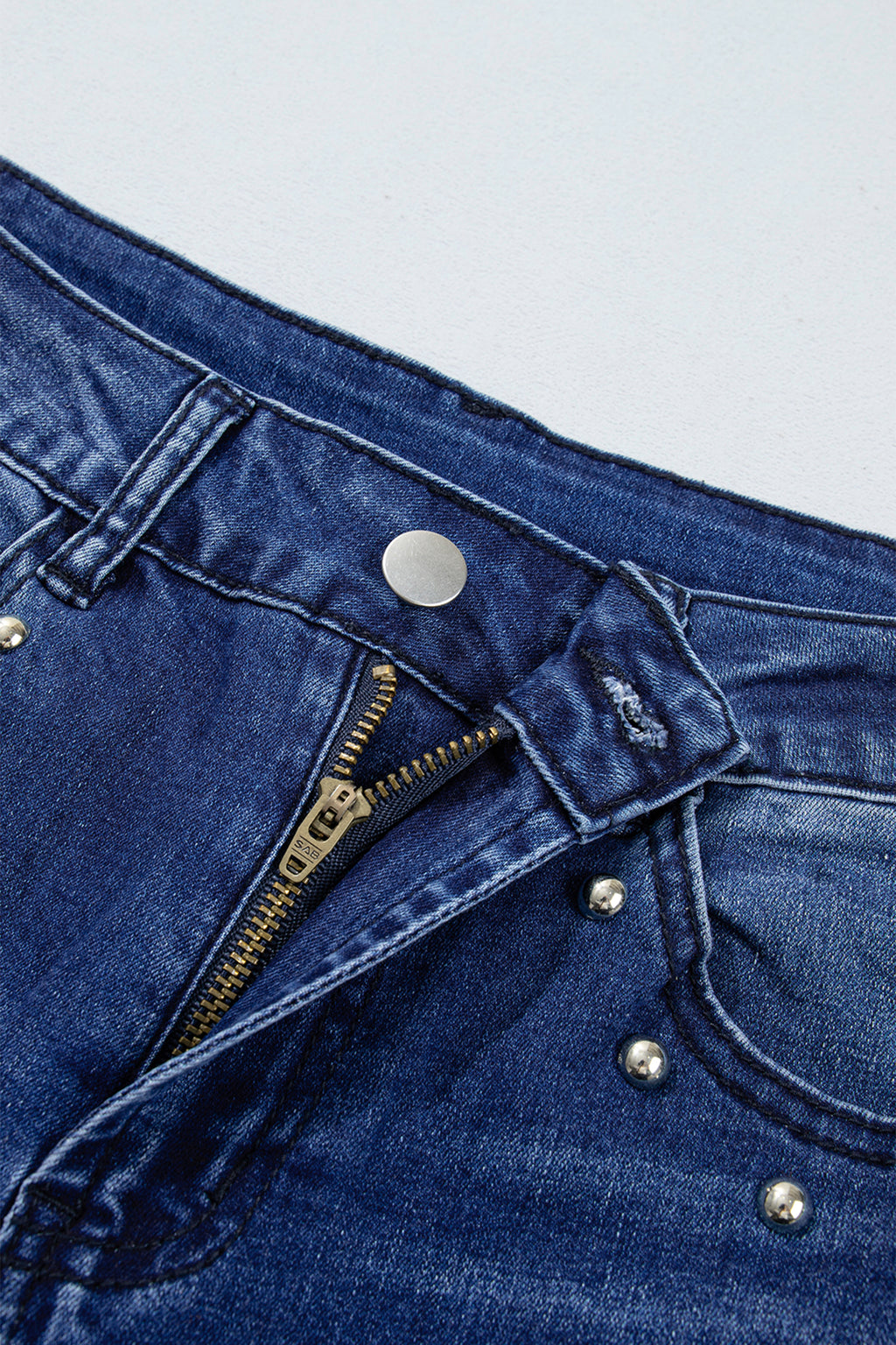 Navy Blue Studded Detail Straight Leg Casual Loose Jeans