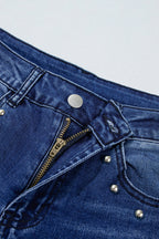 Navy Blue Studded Detail Straight Leg Casual Loose Jeans