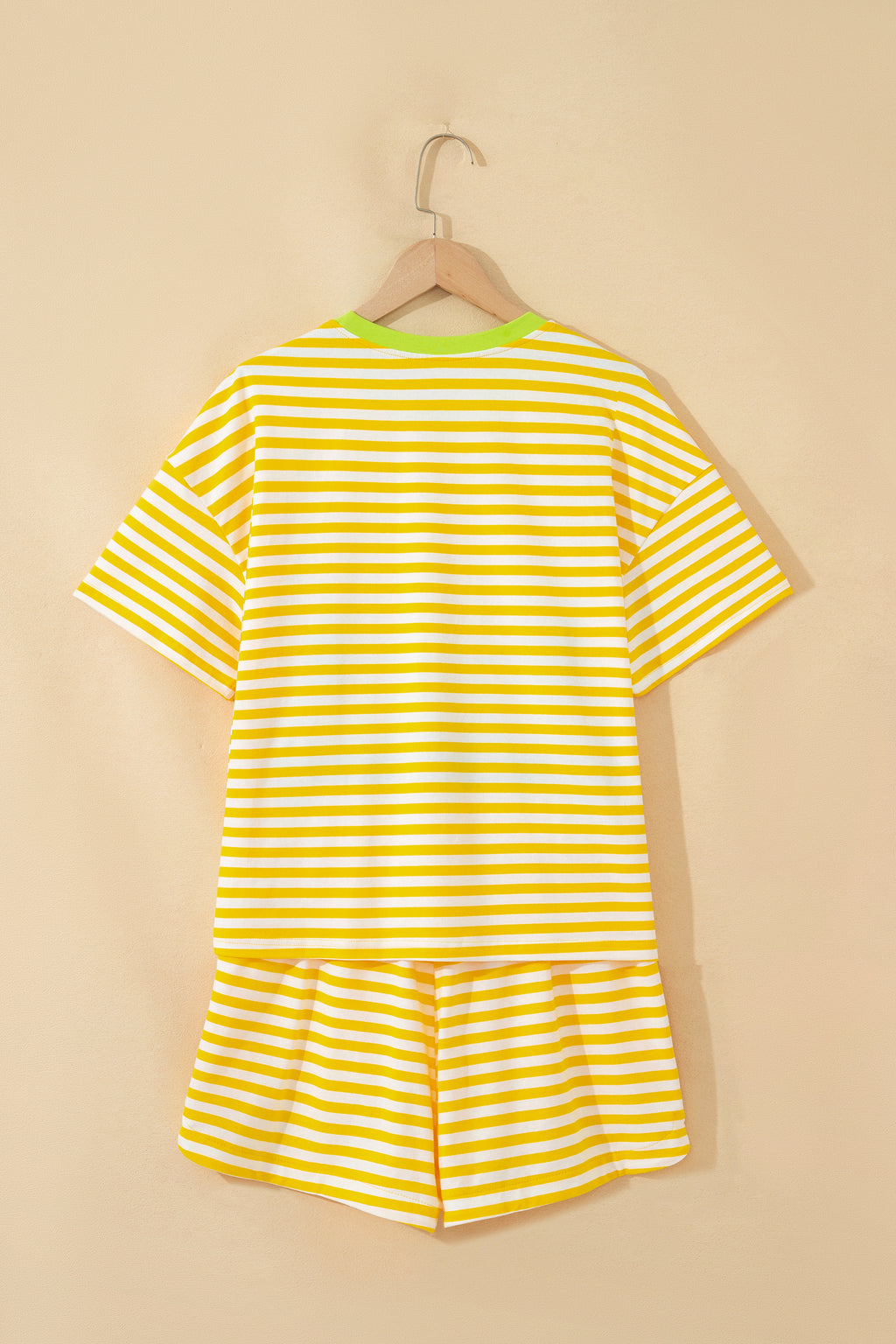 Stripe Contrast Neck Loose Tee and Drawstring Shorts Set