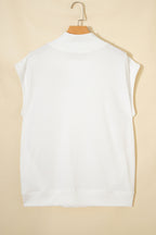 Black Solid Color High Neck Cap Sleeve Loose Top