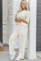 Rose Checkered Print Half Sleeve Tee 2pcs Lounge Pant Set