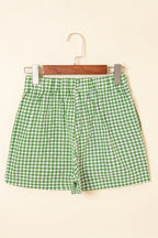 Red Gingham Printed High Waist Shorts