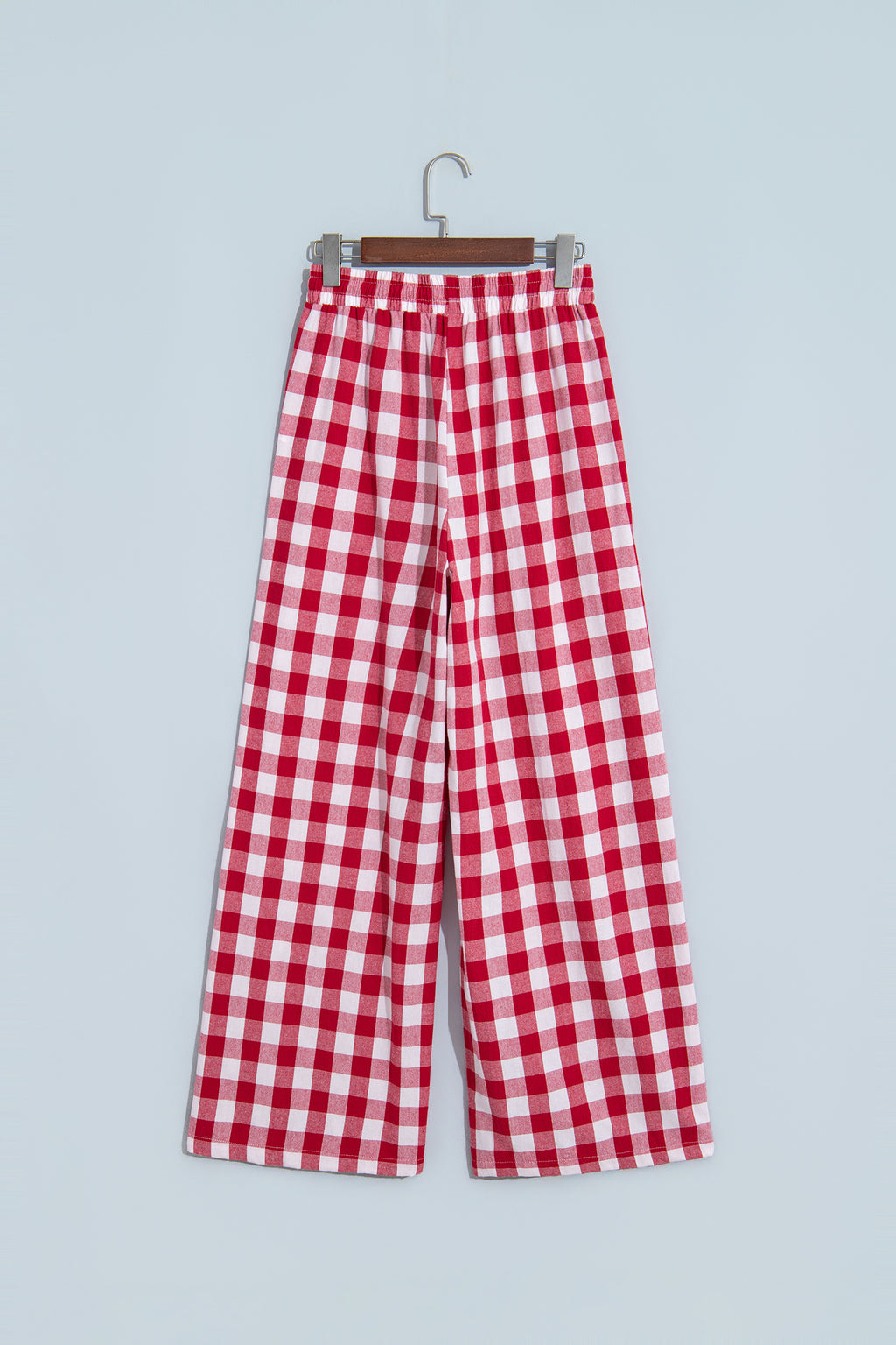 Blue Gingham Plaid Tie Elastic Waist Shift Pants