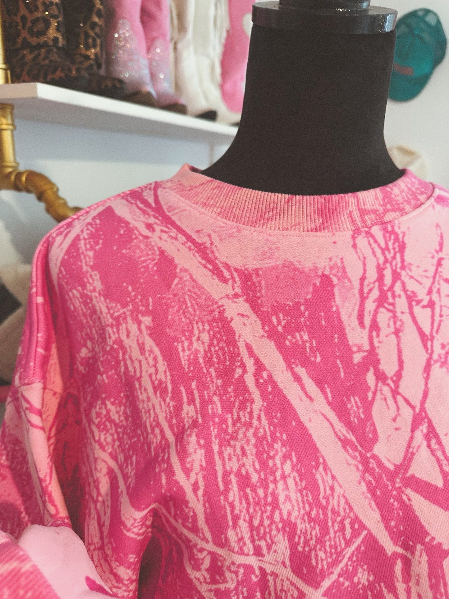 Pink camo oversized cotton crew