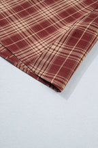 Red Vintage Plaid Knot Front Smocked High Waist Midi Dress