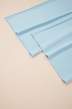 Mist Blue Solid Color Ribbed Trim Short Sleeve Top Drawstring Loose Pants 2pcs Outfit