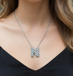 Checkered Initial Necklace - Black and White
