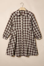 Brown Plaid Long Sleeve Short Shift Mini Dress