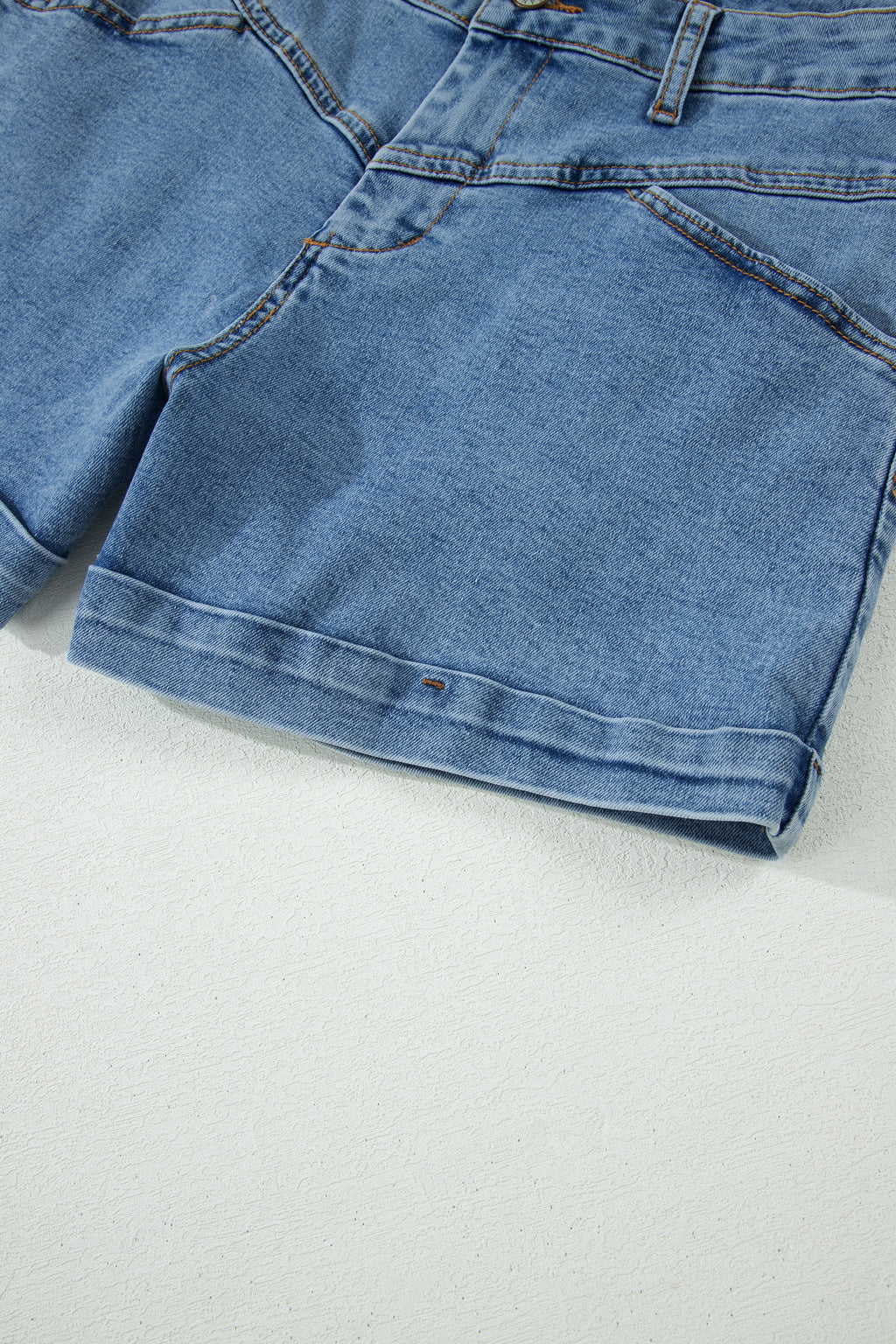 Ivy Seam Detail Pocketed Cuffed Hem Denim Shorts