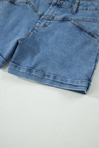 Ivy Seam Detail Pocketed Cuffed Hem Denim Shorts
