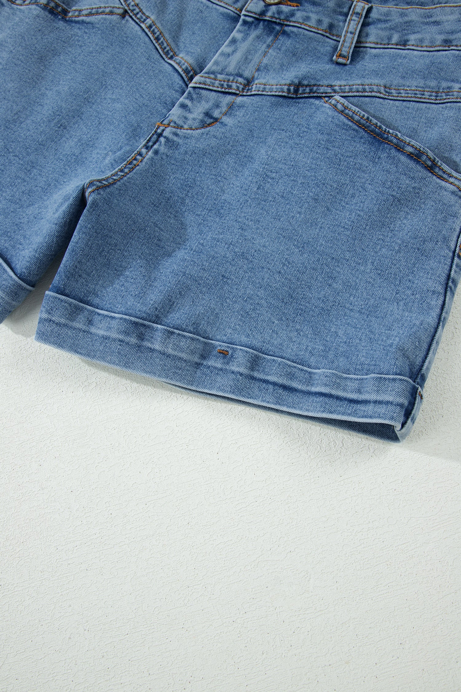 Ivy Seam Detail Pocketed Cuffed Hem Denim Shorts