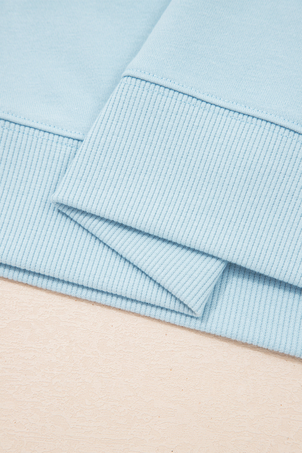 Mist Blue Solid Color Ribbed Trim Short Sleeve Top Drawstring Loose Pants 2pcs Outfit