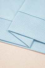 Mist Blue Solid Color Ribbed Trim Short Sleeve Top Drawstring Loose Pants 2pcs Outfit