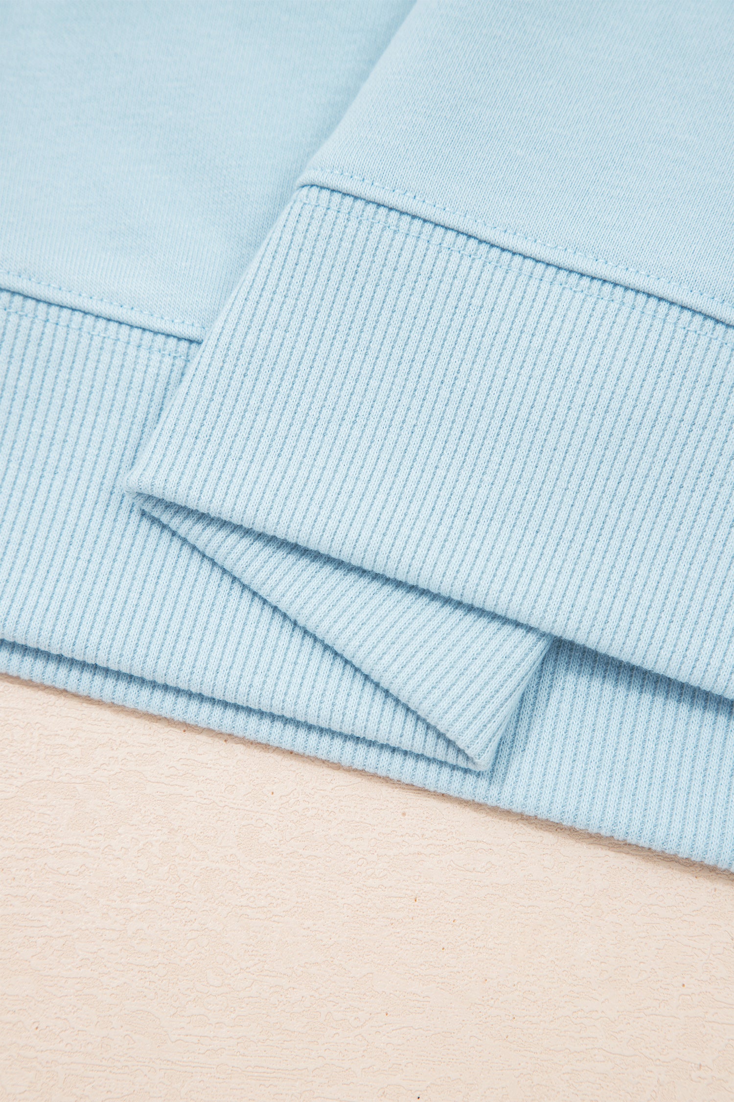 Mist Blue Solid Color Ribbed Trim Short Sleeve Top Drawstring Loose Pants 2pcs Outfit