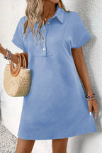 Solid Color Textured Short Sleeve A Line Mini Dress