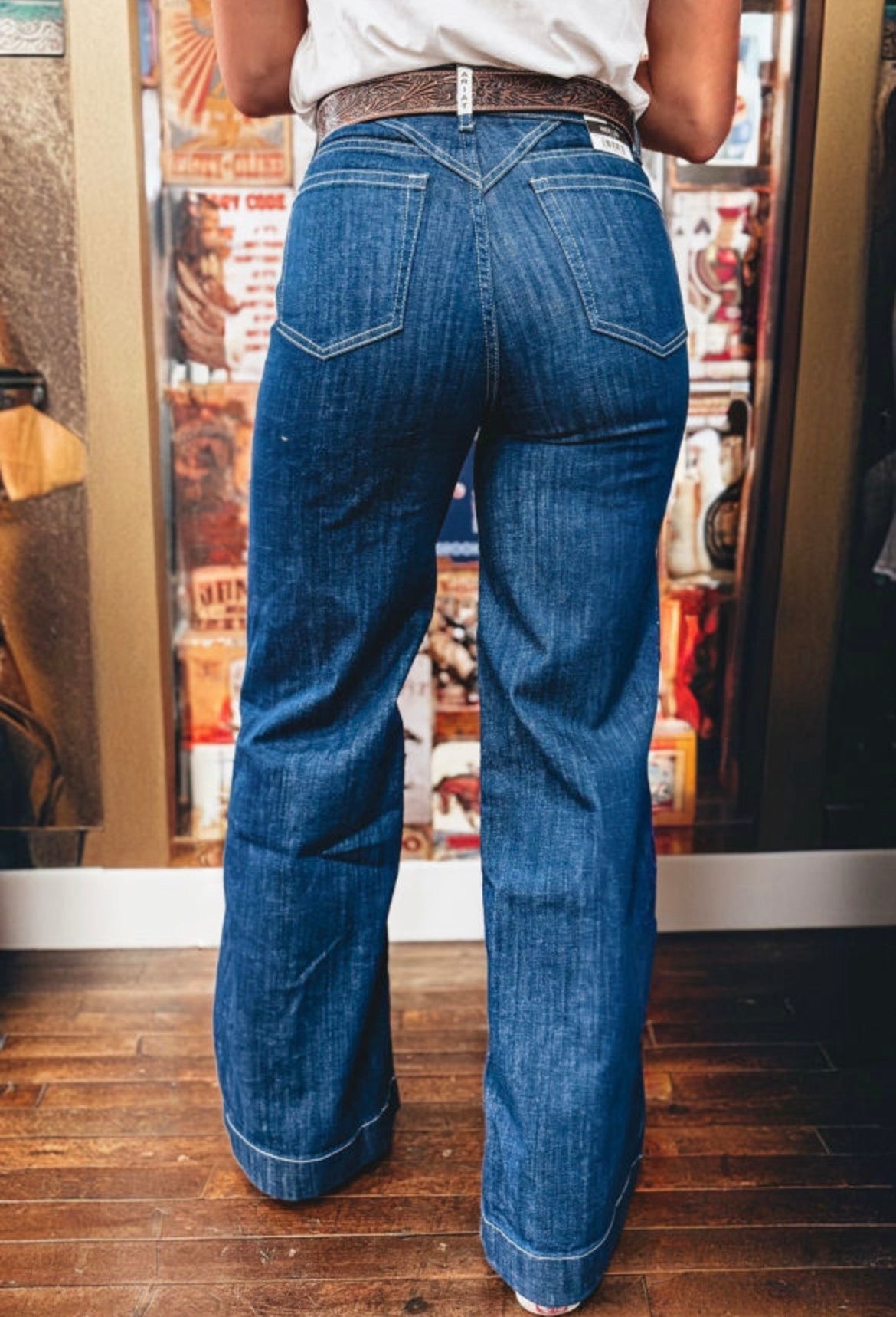 Stitched Waist Detail loose cuff jeans