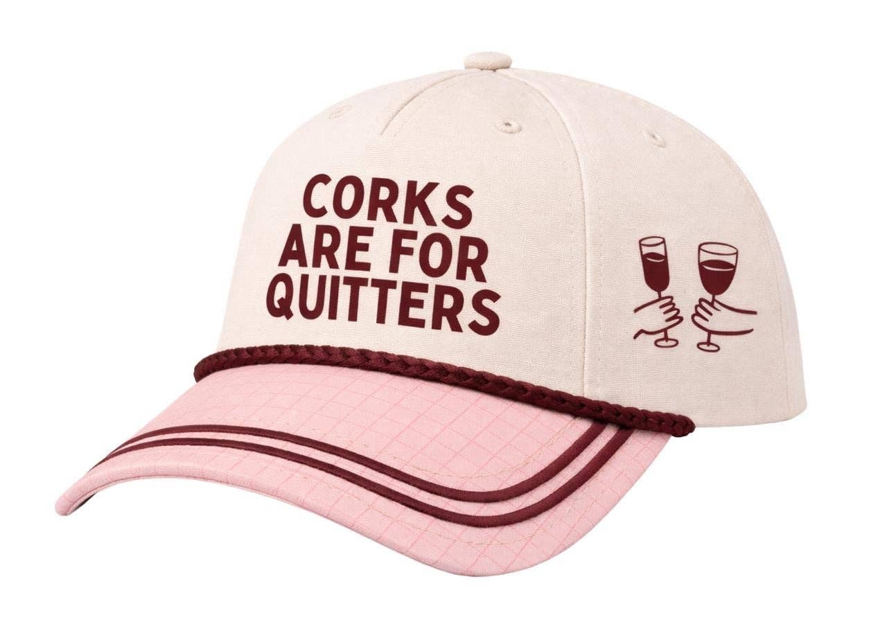 "Corks are for Quitters"on Tan Cap with Patch Work -Estimated Ship date 9/15