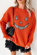 Orange Drop Shoulder Long Sleeve Round Neck Halloween Sweater