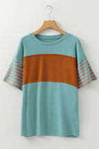 Red Dahlia Color Block Striped Detail Loose T Shirt