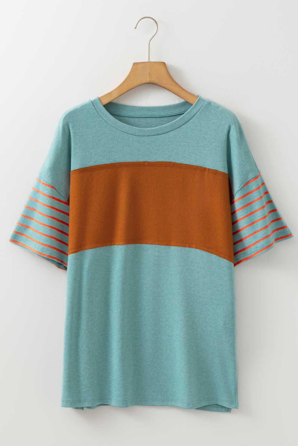 Red Dahlia Color Block Striped Detail Loose T Shirt