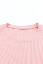 White Dotty Mesh Ruffle Sleeve Ribbed Knit Top
