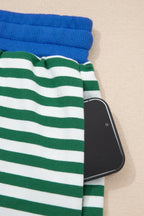 Rose Stripe Drop Shoulder Boxy Casual Terry Short Set