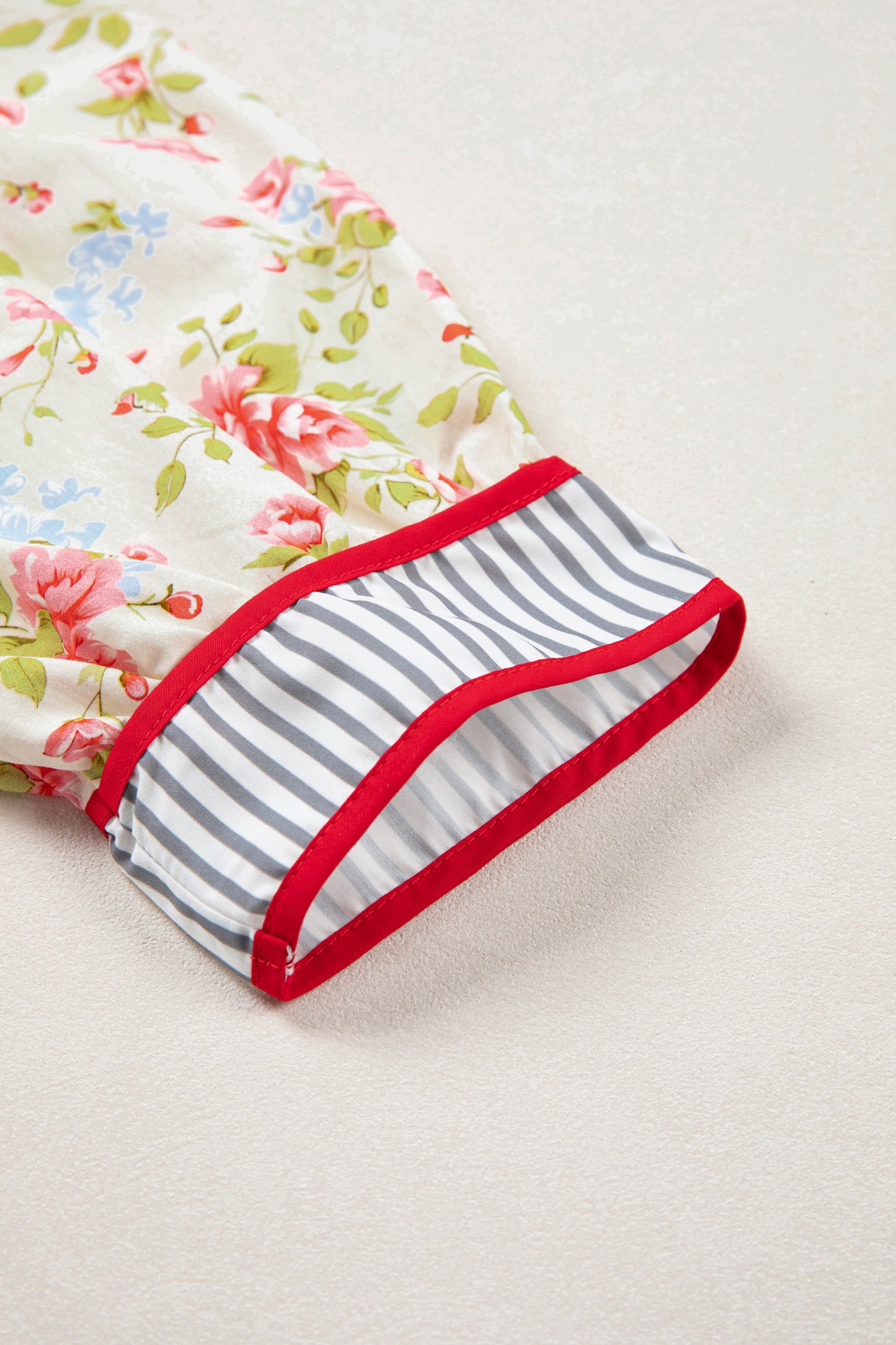 Apricot Striped Edge 3/4 Puff Sleeve Floral Dress