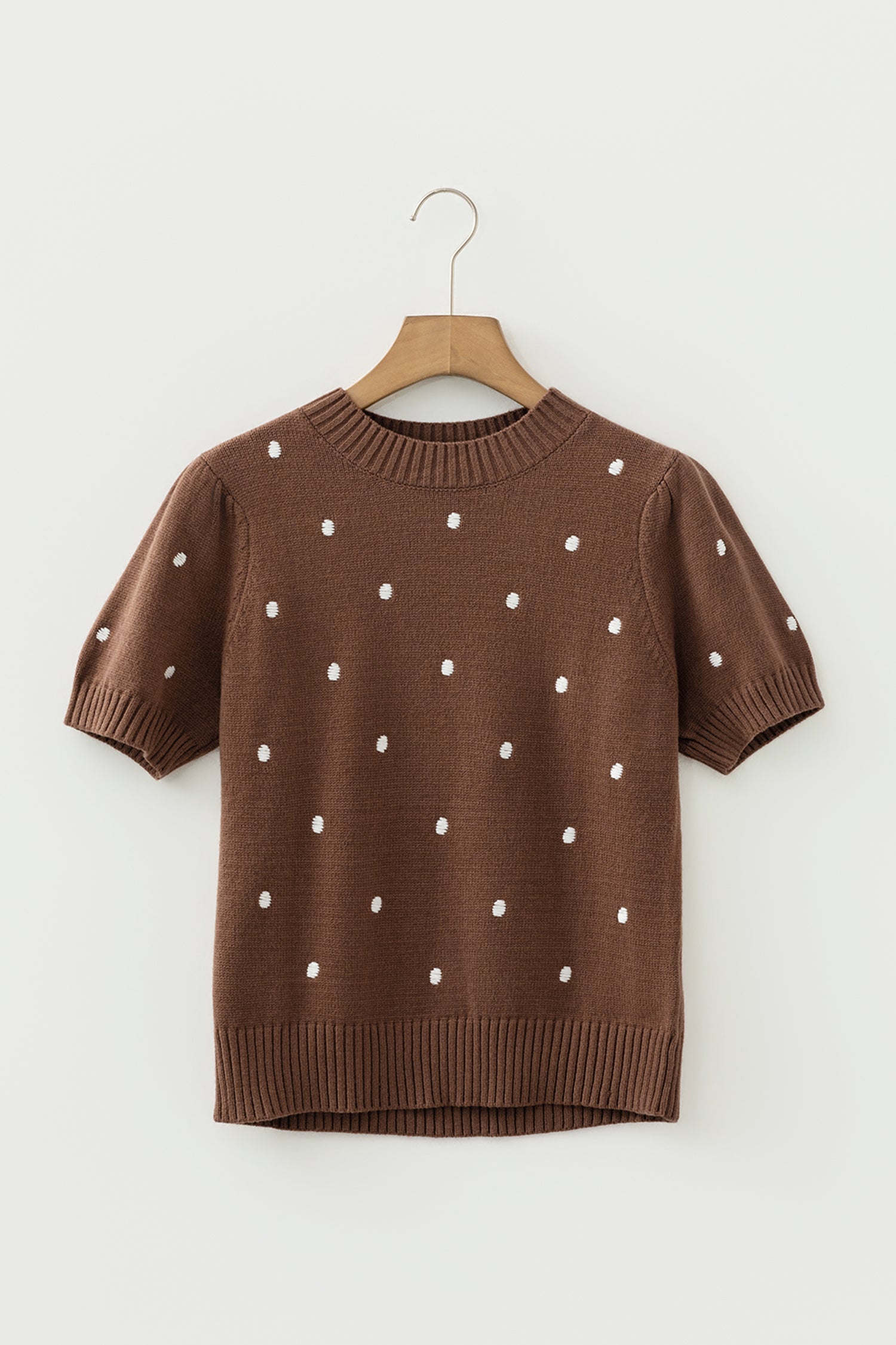 Black Elegant Polka Dot Bubble Short Sleeve Sweater