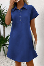 Solid Color Textured Short Sleeve A Line Mini Dress