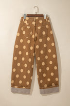Polka dot ankle-length jeans with metal buttons by Dear-Lover, casual denim bottoms featuring a playful polka dot pattern.