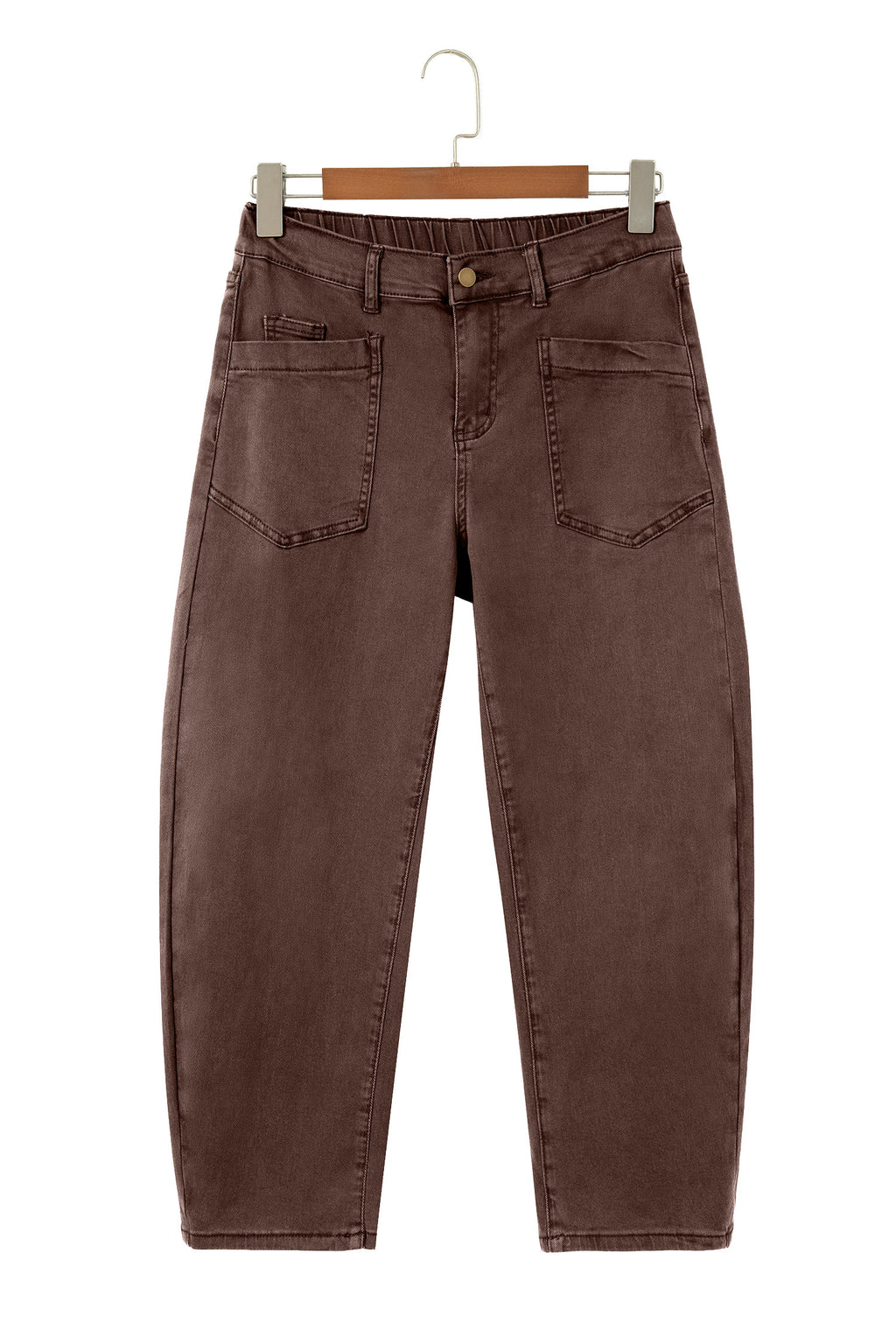 Square patch pocket ankle-length barrel jeans by Dear-Lover, featuring a classic denim look with patch pockets and a relaxed fit.