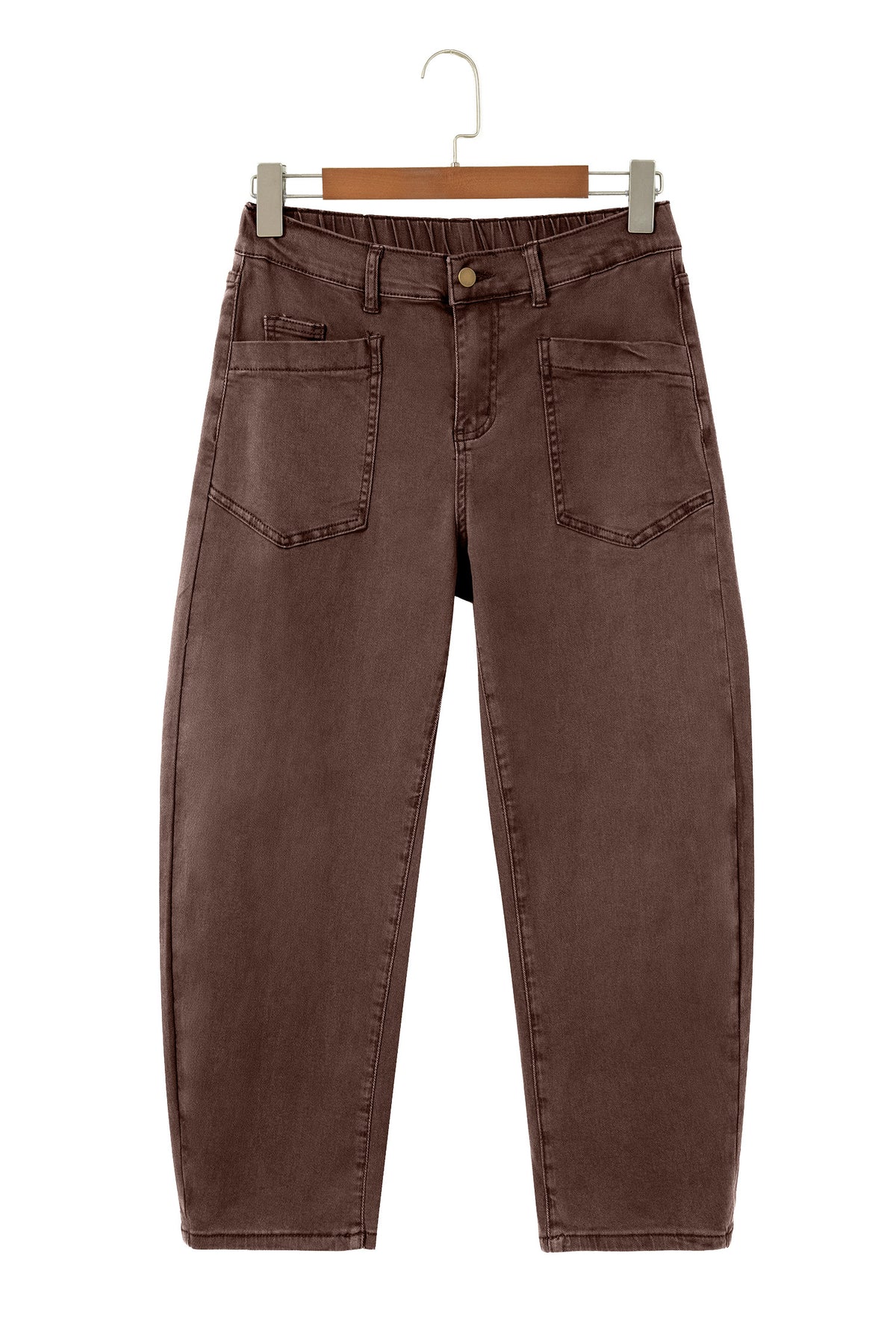 Square patch pocket ankle-length barrel jeans by Dear-Lover, featuring a classic denim look with patch pockets and a relaxed fit.