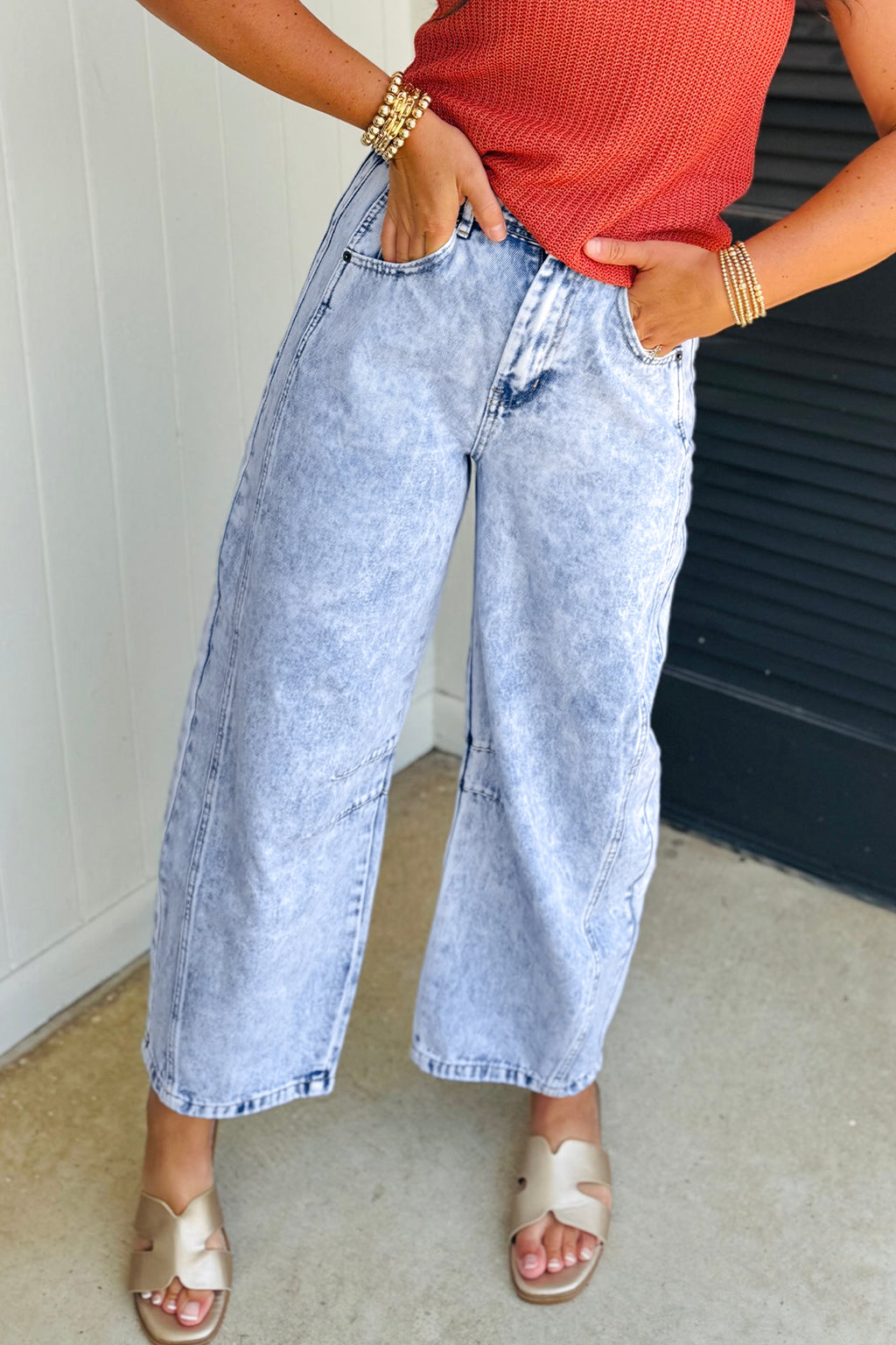 Beau Blue Light Washed Pull On Barrel Jeans