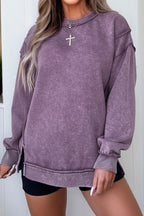 Mineral Wash Exposed Seam Side Slit Sweatshirt