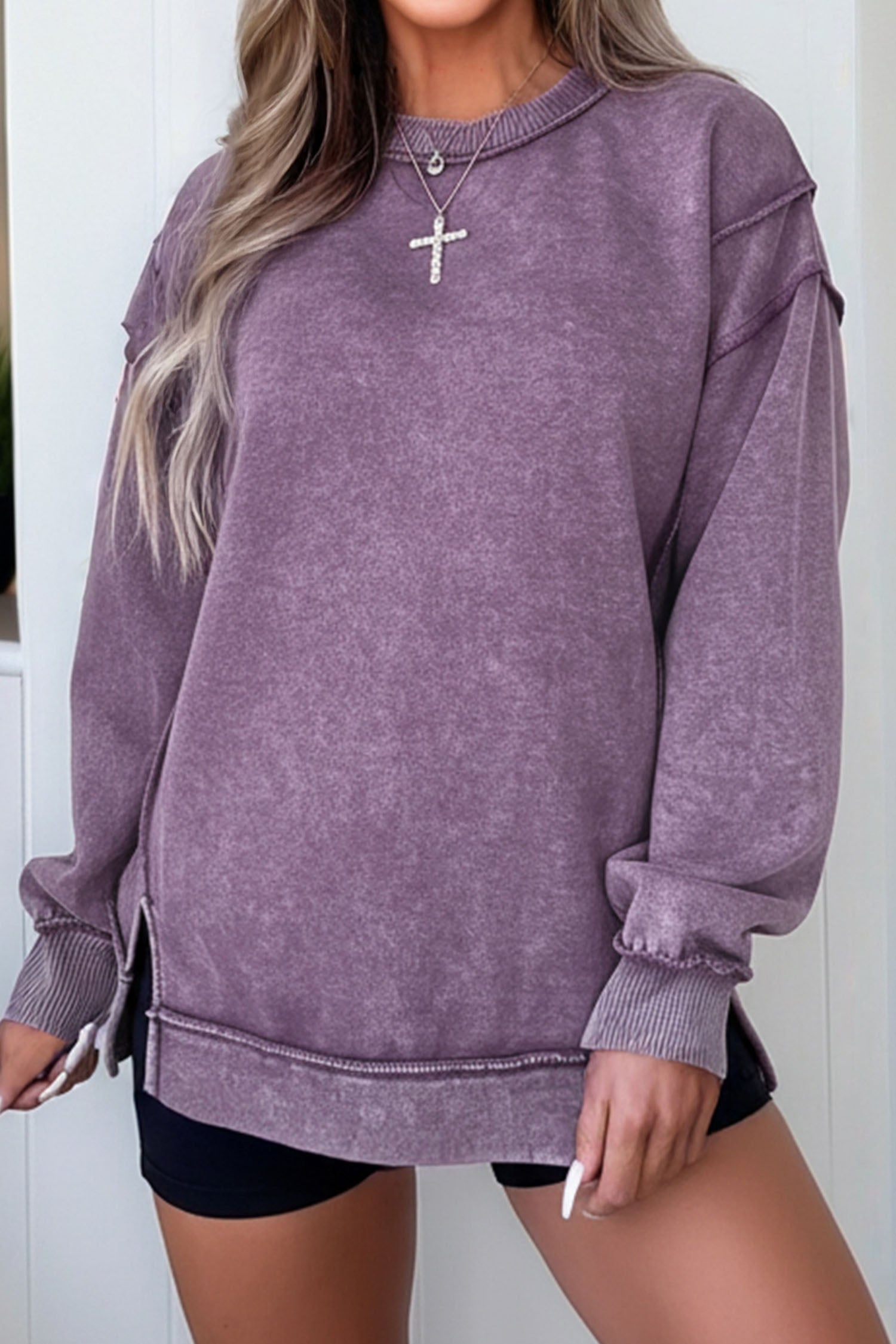 Mineral Wash Exposed Seam Side Slit Sweatshirt