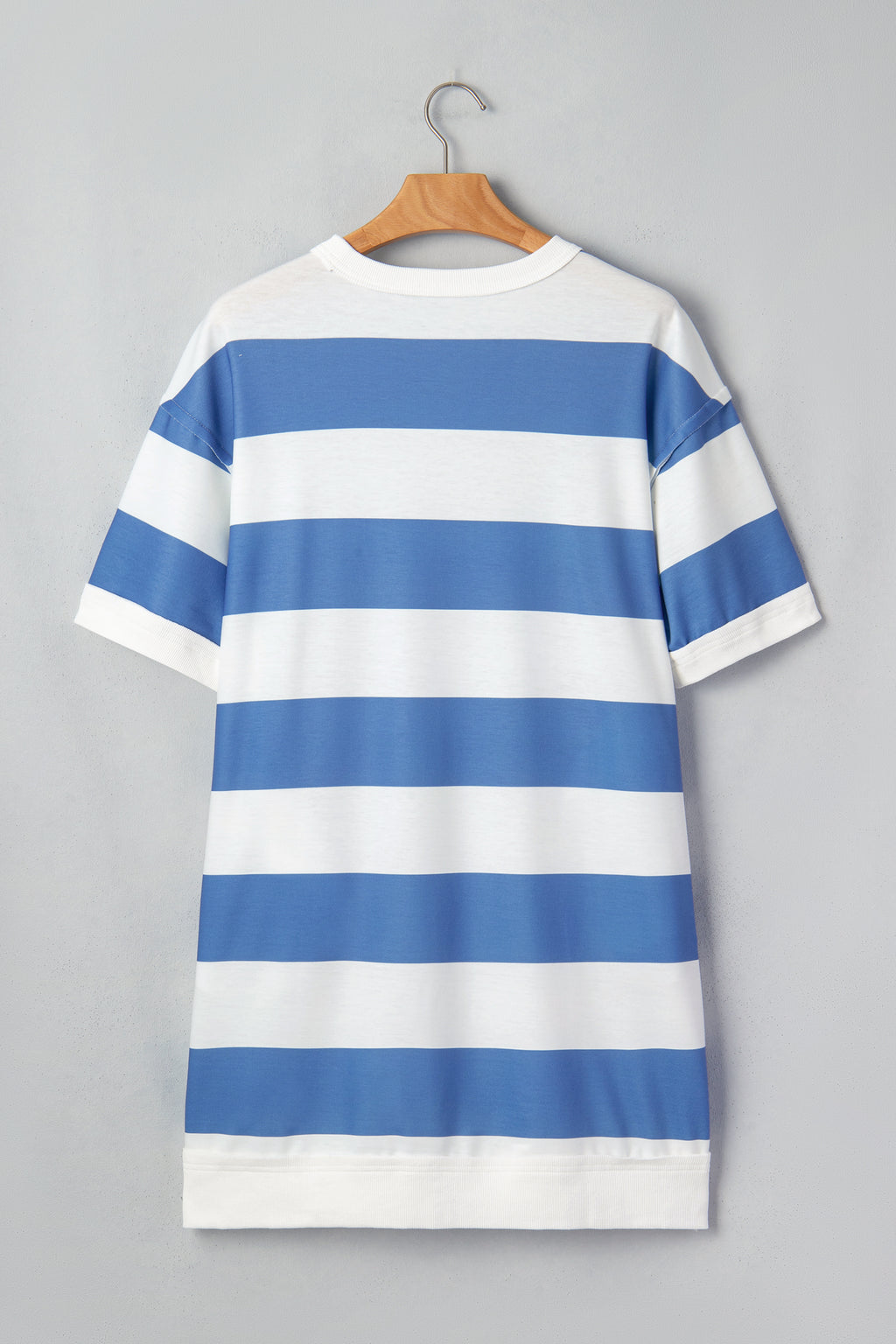 Blue Stripe Raw Seam Shoulder Detail Casual Tee Dress
