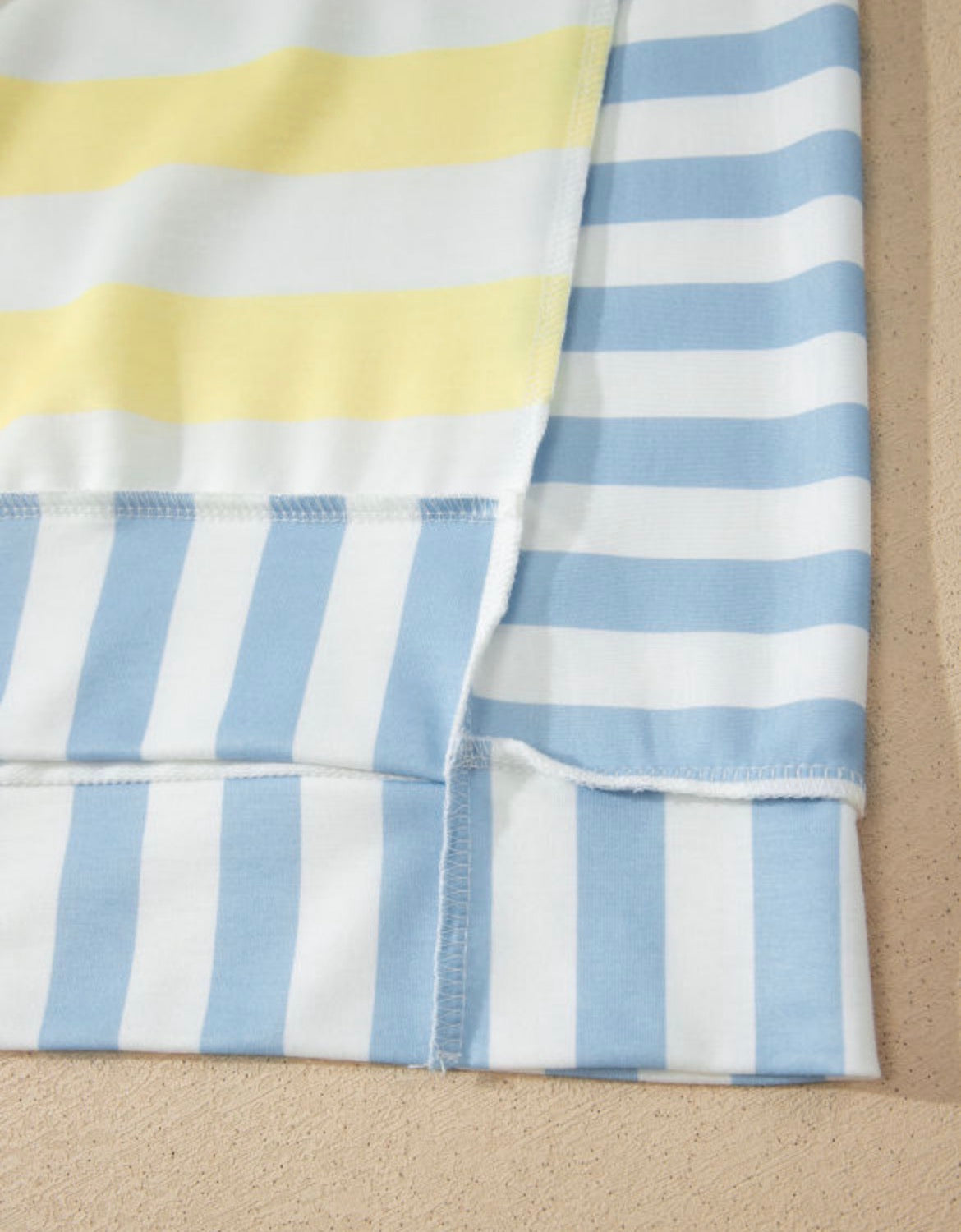Yellow stripe exposed seam contrast patchwork oversized top